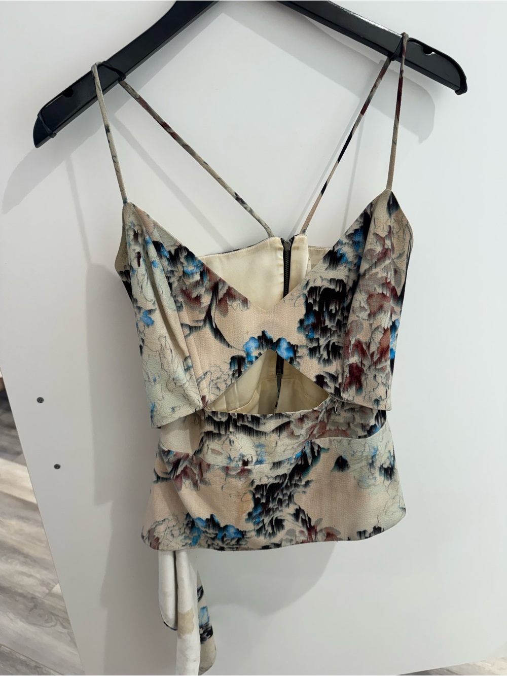 Michelle Mason Women’s Floral Cutout Spaghetti Strap Bustier Top - Cream Blue